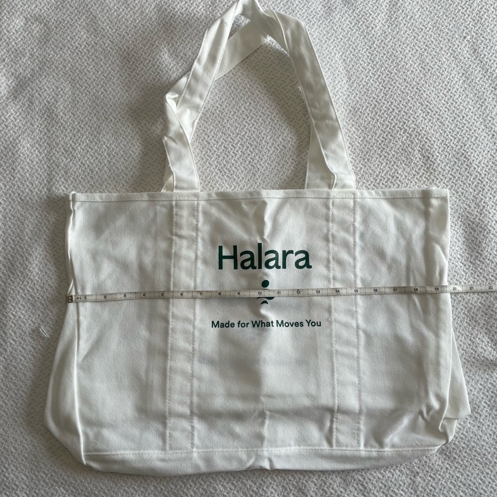 HALARA Cream Tote Bag with green Text